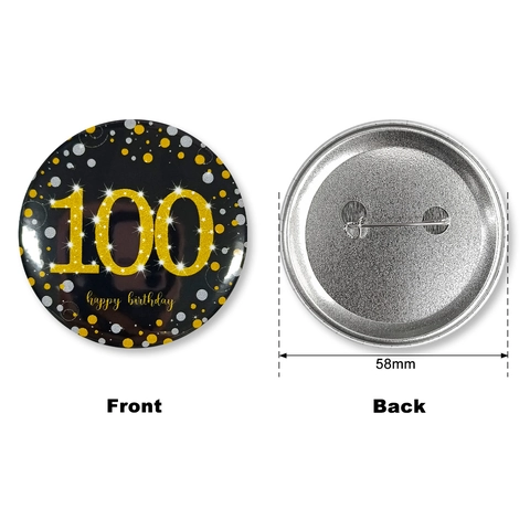 Birthday Party Badge Tinplate Button Pin Gold Glitter Milestone Ages Happy Birthday Celebration Decoration Photo Props