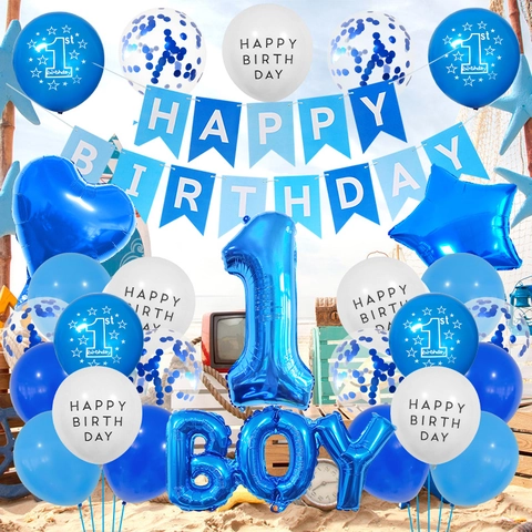 1e Verjaardag Feest Decoratie Aluminiumfolie Latex Ballonnen Happy Birthday Banner Voor Baby Shower Jongen Meisje Roze Blauw