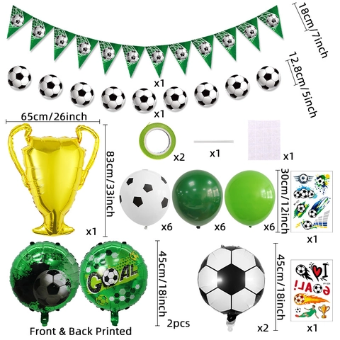 Soccer Theme Party Decoration Foil Gold Trophy Balloon Green White Black Latex Balloons Goal Banner For Boys Birthday Celebration