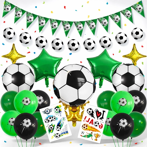 Decorazione Festa Tema Calcio Palloncini Alluminio Palloncini Lattice Stampati Banner Trofeo Adesivi Compleanno Evento Sportivo Bambini