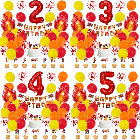 Decorazioni Per Feste Di Compleanno Vigili Del Fuoco Tema Camion Dei Pompieri Palloncini Banner Cake Topper Lattice Carta