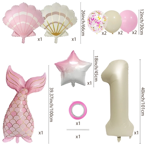 Decorazioni Palloncini Coda Di Sirena Conchiglia Stella Forma Numerica Lattice Alluminio Per Festa Compleanno Ragazza Rosa Opaco Vintage