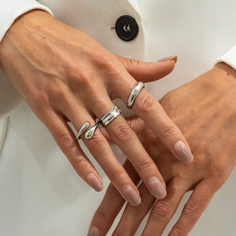 Women Minimalist Zinc Alloy Irregular Geometric Knuckle Ring Set Metallic Curved Open Adjustable Fashion Daily Jewelry Gift