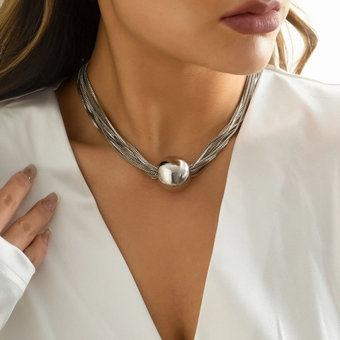 Punk Meerlaagse Slangenketting Halsketting Armband Met Grote Bol Hanger Hars IJzer Metalen Sieraden Voor Vrouwen Feest Accessoire