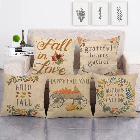 Kussensloop Linnen Herfst Thanksgiving Pompoen Esdoornblad Patroon Decoratieve Kussenhoes Oogst Huis Decor