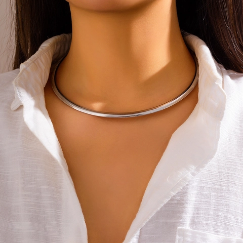 Minimalist Punk Smooth Iron Choker Necklace For Women Gold Silver Electroplated Geometric Torque Collar Clavicle Chain Jewelry Gift