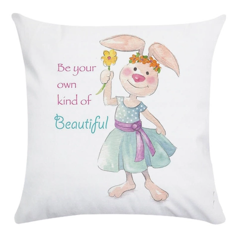 Funda De Cojín Decorativa De Poliéster Suave Con Frases Inspiradoras Y Diseño De Conejo Dibujado A Mano Decoración Para El Hogar