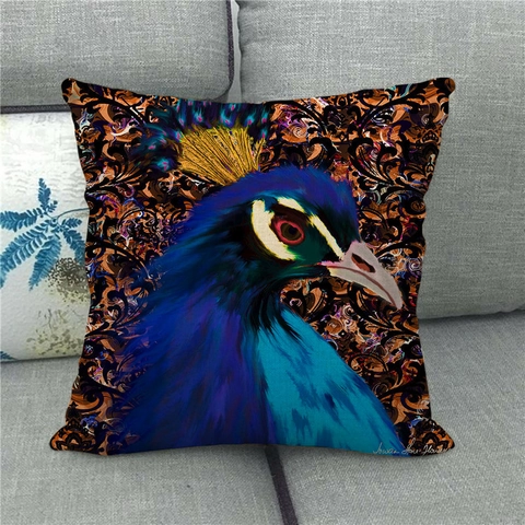 Peacock Oil Painting Pattern Linen Cushion Cover Decorative Throw Pillow Case For Sofa Couch Living Room Home Decor