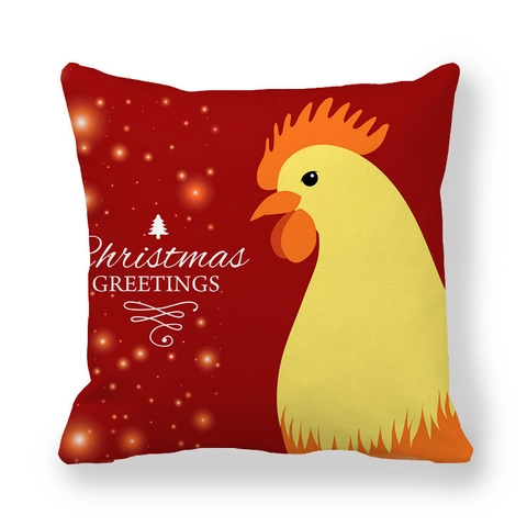 Christmas Reindeer Rooster Decorative Pillow Cover Peach Skin Velvet Winter Holiday Home Sofa Cushion Case