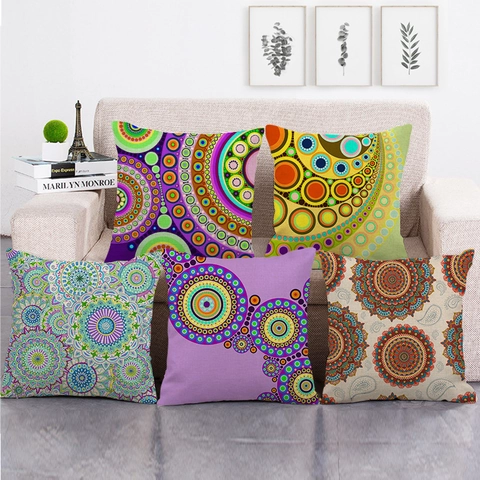 Fodera per Cuscino in Lino Geometrico Mandala Etnico Bohémien 45x45cm Cuscini Quadrati Decorativi per Divano Casa
