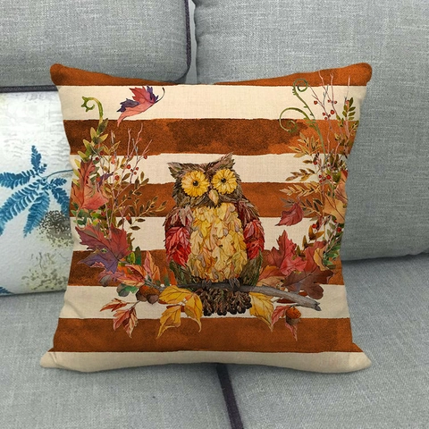 Vierkante Linnen Kussenhoes Met Cartoon Uil Dierenprint Decoratieve Sofa Kussensloop Home Decor
