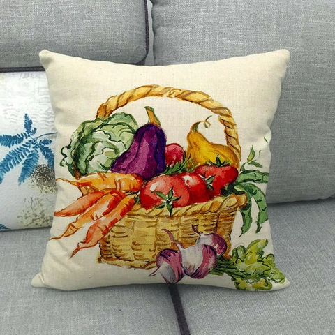 Throw Pillow Cover Linen Autumn Harvest Pumpkin Apple Sunflower Retro Farmhouse Home Decor Thanksgiving Halloween