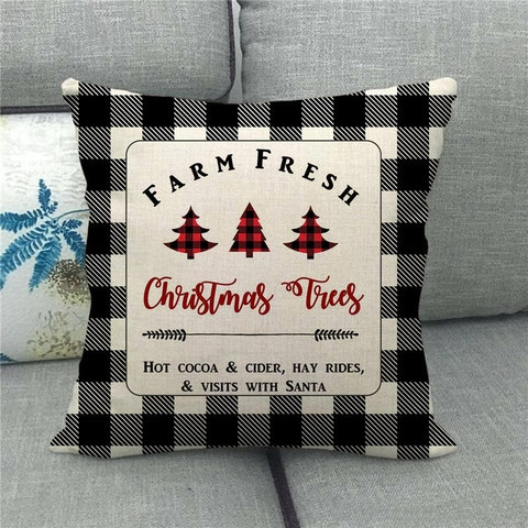 Fodera per Cuscino in Lino con Motivo Buffalo Plaid Natalizio Decorativo Merry Christmas Renna Albero Copricuscino per Divano