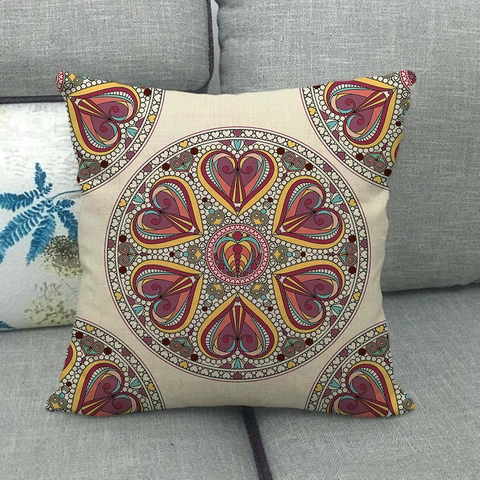 Böhmische Mandala Kissenhülle Leinen Symmetrisches Geometrisches Muster Quadratischer Kissenbezug Ethno Stil Sofa