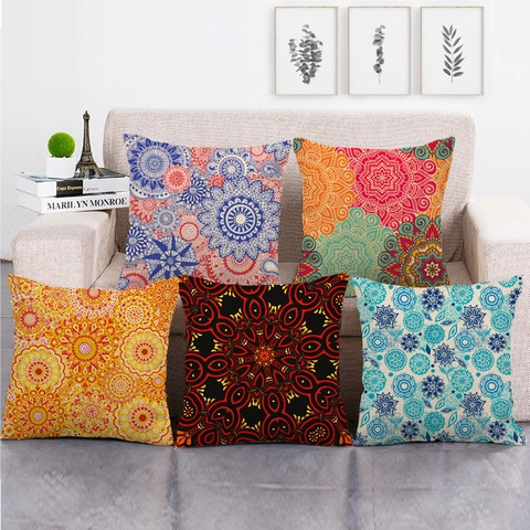 Mandala Bohemian Geometric Pattern Linen Pillowcase Vintage Ethnic Cushion Cover Decorative Square Case For Sofa Living Room Home Decor