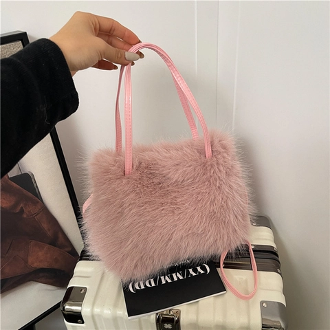 Elegante Kunstpelz Schultertasche Für Damen Weiche Plüsch Handtasche Winter Mode Umhängetasche Mit Magnetverschluss Alltag