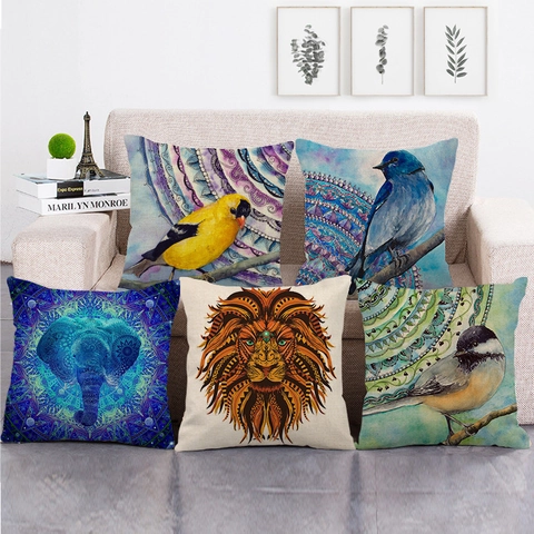 Square Linen Cushion Cover Bohemian Mandala Animal Print Ethnic Home Decorative Pillowcase