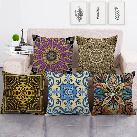Bohemien Mandala Linnen Kussenhoes Geometrisch Bloemenpatroon Vierkante Kussensloop Zen Boeddha Halloween Decoratieve Sierkussenhoes Voor Sofa Home