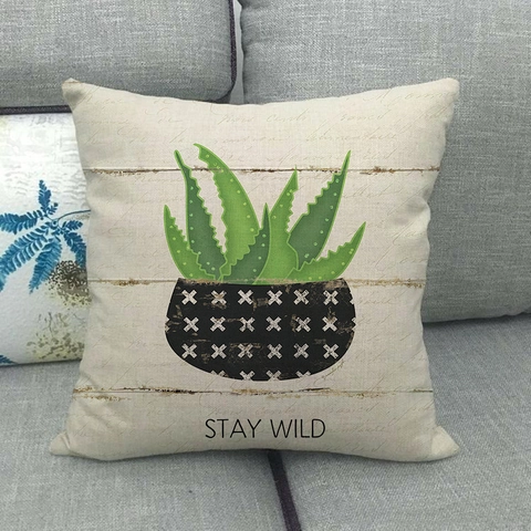 Watercolor Cactus Plant Linen Throw Pillow Cover Square Decorative Cushion Case For Sofa Living Room Nordic Style