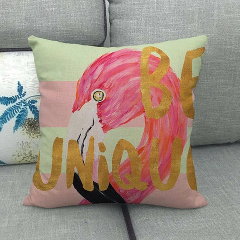 Flamingo Tropische Planten Patroon Linnen Kussenhoes Decoratieve Vierkante Kussensloop Voor Woonkamer Bank Home Decor