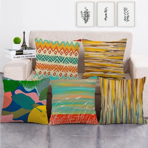 Decoratieve Kussenhoes Linnen Abstract Geometrisch Patroon Modern Sierkussen Voor Sofa Woonkamer Huisdecoratie
