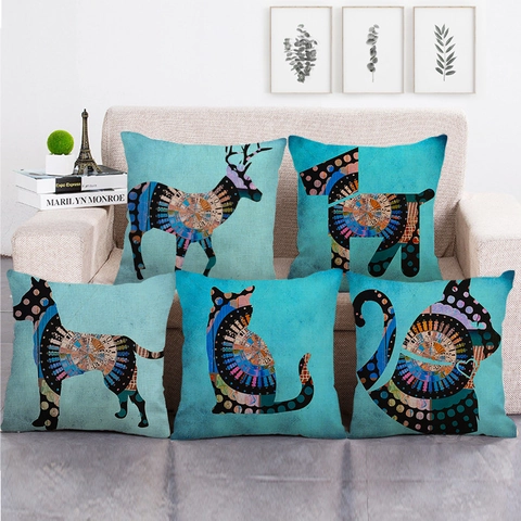 Fodera Per Cuscino Sagoma Animale Misto Lino E Cotone Bohemien Motivo Geometrico Caleidoscopio Federa Divano Moderna