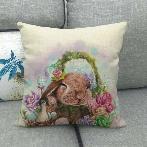 Taie d'Oreiller Décorative en Lin Aquarelle Animaux Fleurs Housse de Coussin Carrée Pour Canapé Salon Décoration Maison Sans Garnissage