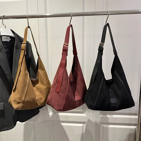 Damen Große Kapazität Wildleder Kunstleder Tote Bag Minimalistische Nähte Umhängetasche Mit Magnetverschluss Verstellbarem Riemen Hobo Handtasche