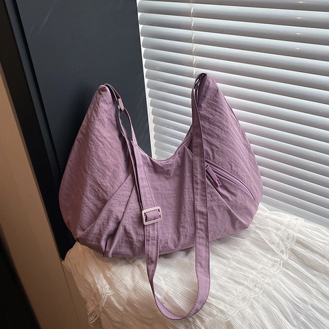 Women Large Capacity Pleated Crescent Shoulder Bag Lightweight Composite Fabric Hobo Bag Casual Tote Crossbody Bag For Daily Commute
