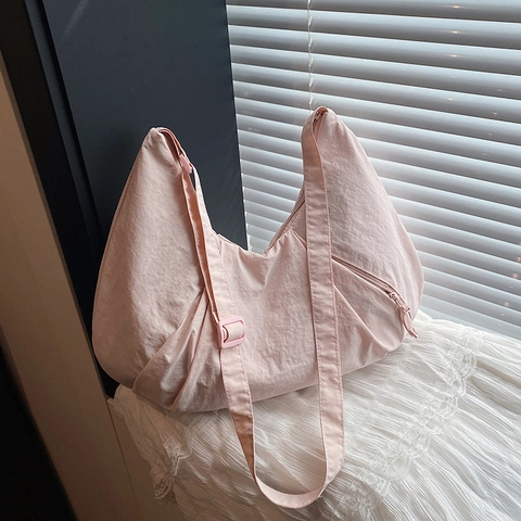 Women Large Capacity Pleated Crescent Shoulder Bag Lightweight Composite Fabric Hobo Bag Casual Tote Crossbody Bag For Daily Commute