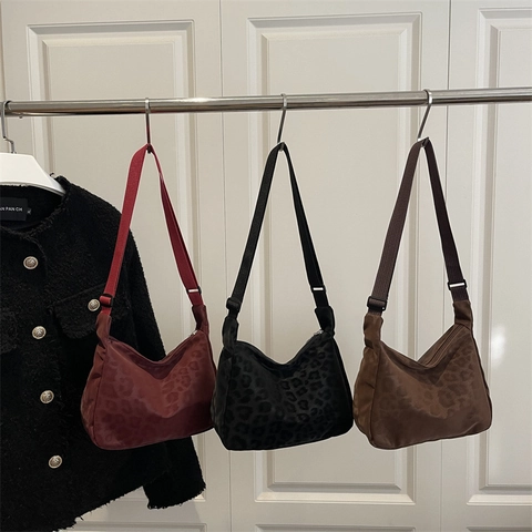 Leopard Print Shoulder Bag For Women Trendy Small Square Crossbody Bag Nylon Animal Pattern Underarm Hobo Bag Chic Casual Daily Commuting Handbag