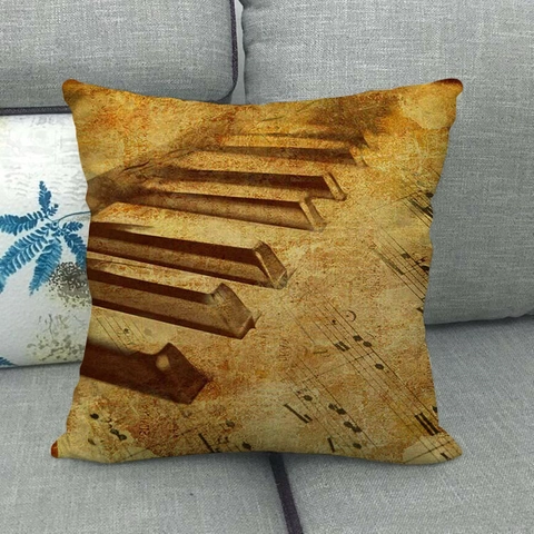 Vintage Music Linen Throw Pillow Case Square Cushion Cover With Piano Violin Sheet Music Pattern For Home Decor Living Room