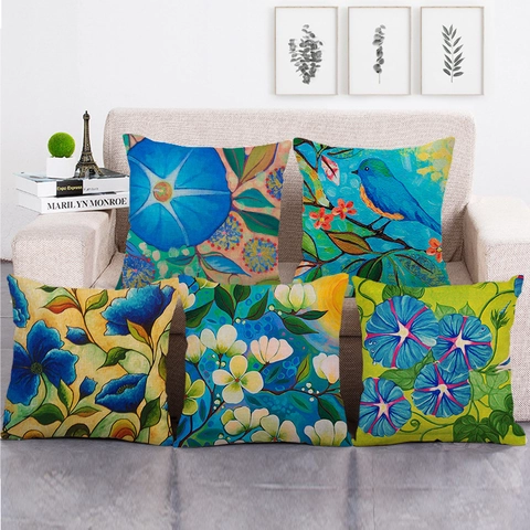 Fodera per Cuscino in Lino Stile Pittura a Olio Pastorale Copricuscino Decorativo Quadrato per Casa Soggiorno Camera da Letto Divano Ufficio Motivo Floreale Artistico