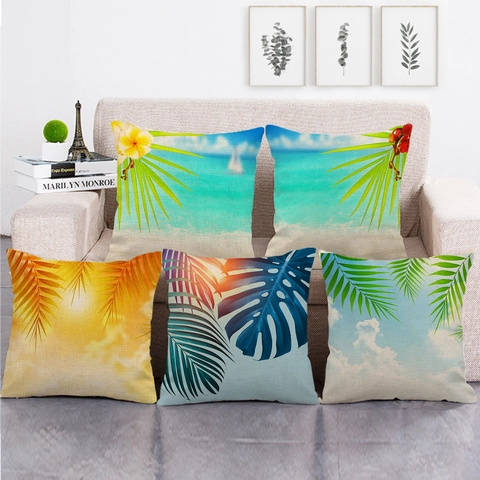 Federa Decorativa Pianta Tropicale Foglia Di Palma Monstera Cotone Lino Copricuscino Quadrato Per Arredamento Divano Soggiorno
