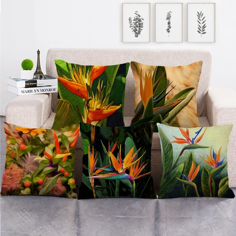 Fodera Per Cuscino Decorativa In Lino Quadrata Per Divano Soggiorno Pianta Tropicale Floreale Stile Arte Acquerello