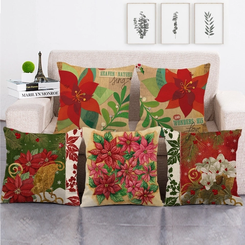 Federa Per Cuscino In Lino Decorativo Stampa Acquerello Fiori Piante Per Divano Soggiorno Decorazioni Per La Casa Vintage
