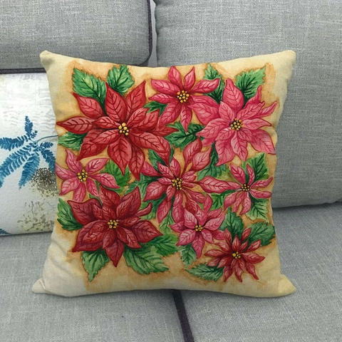 Federa Per Cuscino In Lino Decorativo Stampa Acquerello Fiori Piante Per Divano Soggiorno Decorazioni Per La Casa Vintage