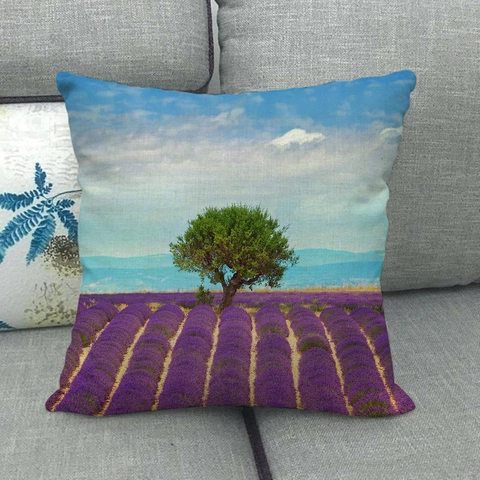 Leinen Landschaft Kissenbezüge Sonnenblume Lavendel Natur Square Kissenhülle Dekoration Für Sofa Und Couch