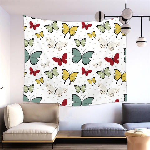 Watercolor Butterfly Flower Tapestry Polyester Peach Skin Short Plush Wall Hanging Decor For Living Room Bedroom Office