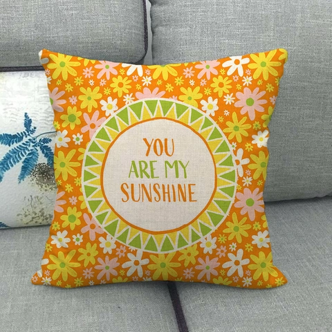 Cartoon Sonnenblume Leinen Kissenbezug Sunshine Muster Dekorative Kissenhülle Vintage Landhausstil Home Dekor Wurfkissenbezug