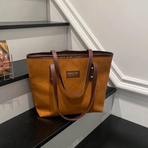 Bolso Tote de Gran Capacidad para Mujer en Paño de Lana Patchwork Retro Minimalista Bolso de Hombro para Oficina y Diario