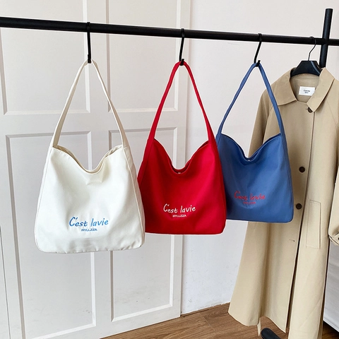 Große Kapazität Verbundstoff Tragetasche Für Damen Minimalistische Buchstaben Stickerei Mode Casual Schultertasche Reise Hobo Einkaufstasche