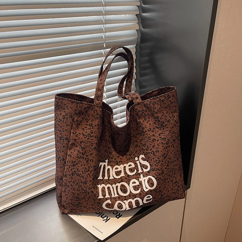 Vintage Leopardenmuster Leinwand Tragetasche Große Kapazität Schultertasche Mit Beschriftung Für Damen Casual Pendler Reise Handtasche