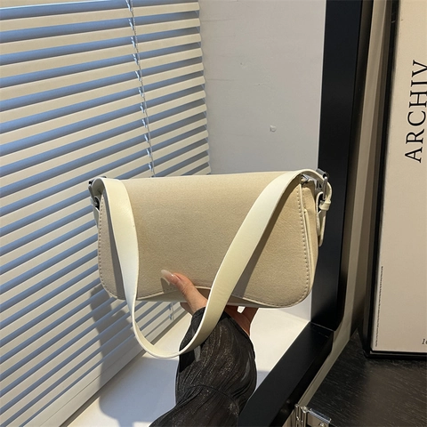 Borsa Sottobraccio Da Donna Camoscio Ecopelle Patta Chiusura Magnetica Retro Minimalista Borsa A Spalla
