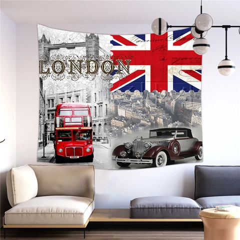 Arazzo Da Parete Poliestere Decorativo Retro Monumenti Del Mondo Parigi Londra New York Paesaggio Urbano Arte Vintage Decorazione Casa Sfondo