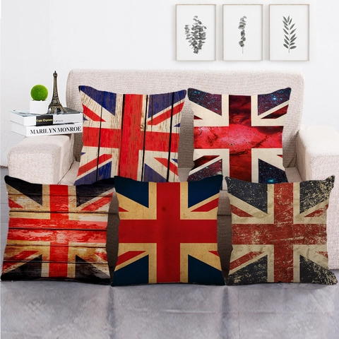 Taie d'Oreiller en Lin Drapeau Britannique Union Jack Vintage Housse de Coussin Carrée Décorative pour Canapé Salon Décoration Maison