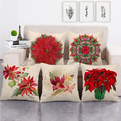 Watercolor Flower Plant Leaves Linen Pillowcase Decorative Throw Cushion Cover For Sofa Living Room Home Decor Square Vintage