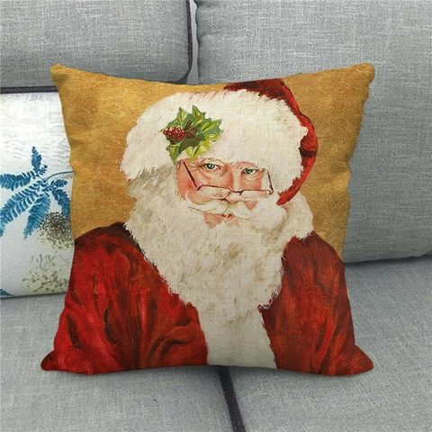 Federe Per Cuscini Natalizi In Lino Vintage Babbo Natale Stampa Digitale Quadrata Decorazione Per Casa Divano Soggiorno