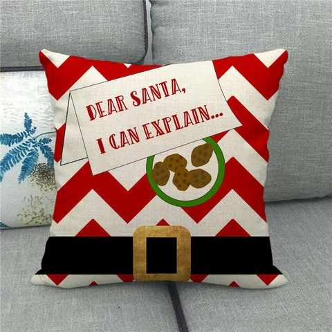 Merry Christmas Linen Pillowcase Decorative Holiday Throw Pillow Cover Santa Claus Reindeer Printed Square Cushion Case Home Decor