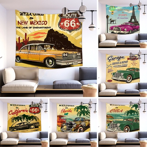 Arazzo Per Auto Americana Vintage Poliestere Appeso A Parete Retrò Poster Da Viaggio Arte Per Soggiorno Camera Da Letto Arredamento Grande Stampa 3D